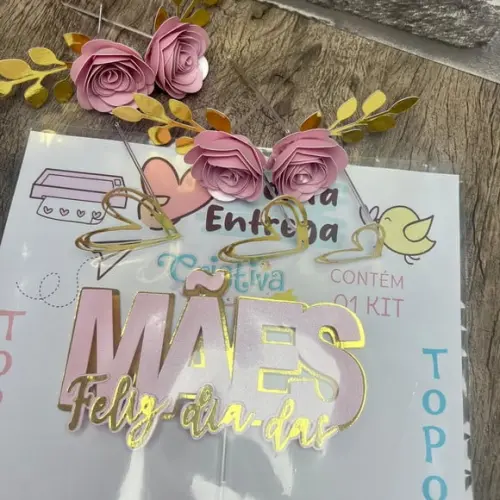Topo de Bolo Dia das Mães Flores