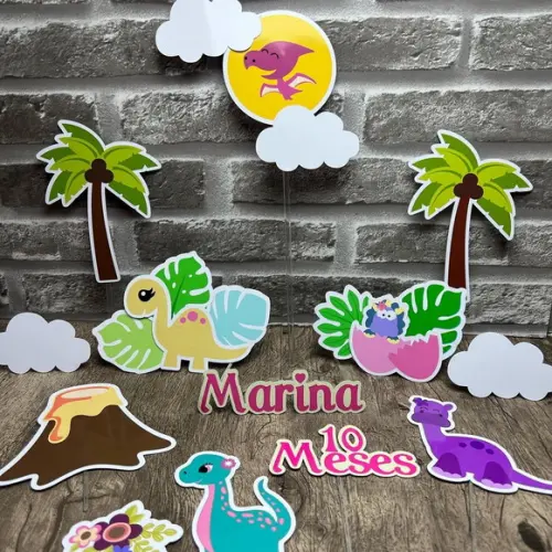 Topo de Bolo Dinossauro Menina