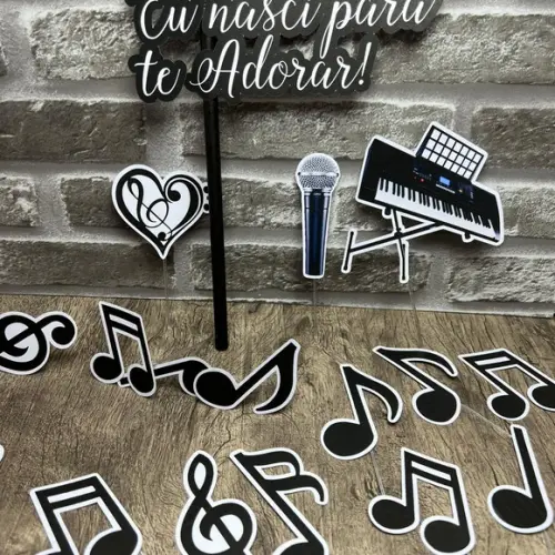 Topo de Bolo Eu Nasci para Te Adorar Notas Musicais