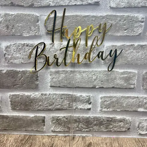 Topo de Bolo Happy Birthday Dourado