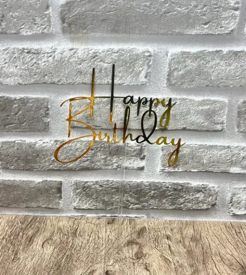 Topo de Bolo Happy Birthday Lamicote Dourado