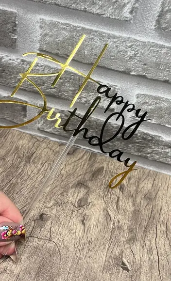 Topo de Bolo Happy Birthday Lamicote Dourado