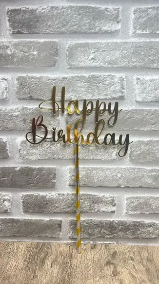 Topo de Bolo Happy Birthday Lamicote Dourado