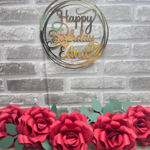 Topo de Bolo Happy Birthday Flores