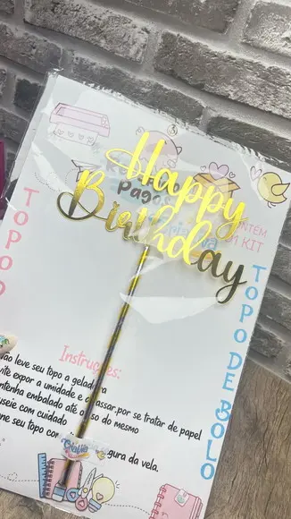 Topo de Bolo Happy Birthday Lamicote Dourado