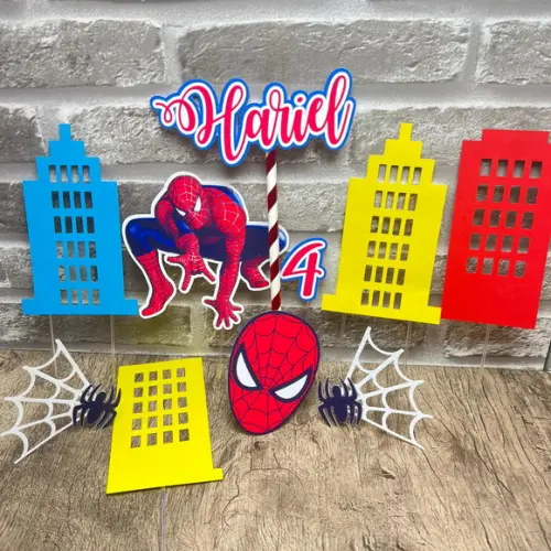 Topo de Bolo Homem Aranha Prédios Coloridos