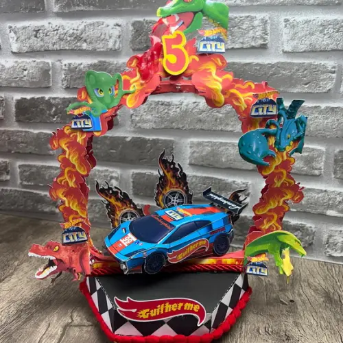 Topo de Bolo Hot Wheels Giratório Led com Movimento e Motor