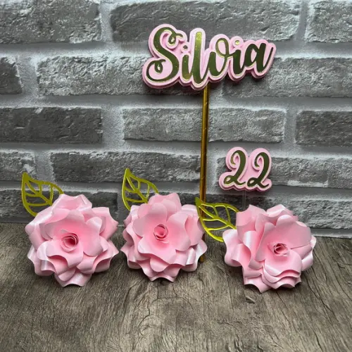Topo de Bolo Nome e Flores