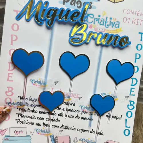 Topo de Bolo Nome Corações