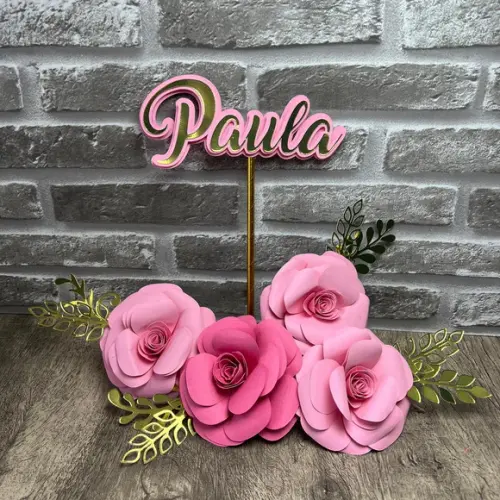 Topo de Bolo Nome e Flores