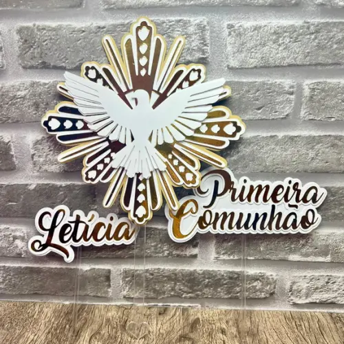 Topo de Bolo Primeira Comunhão Divino Espírito Santo
