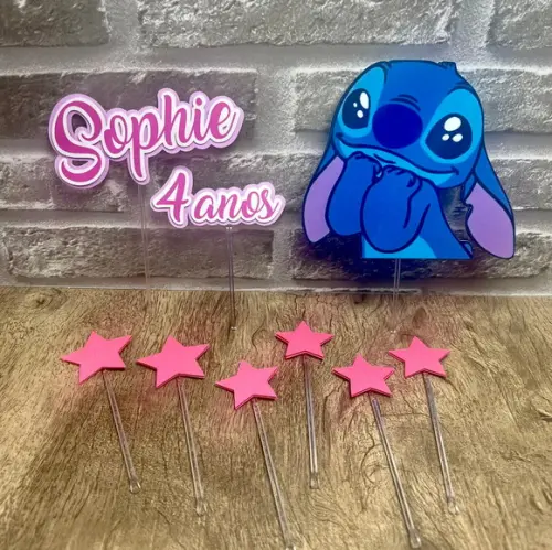 Topo de Bolo Stitch Corações