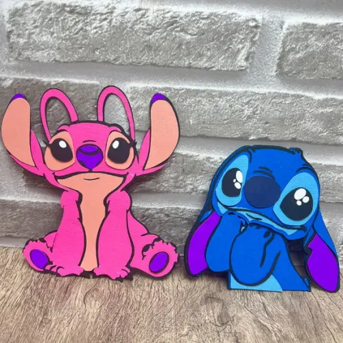 Topo de Bolo Stitch e Angel 3d