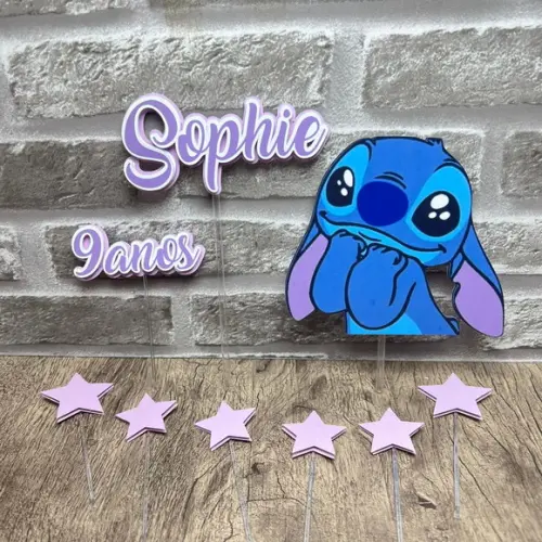 Topo de Bolo Stitch Corações