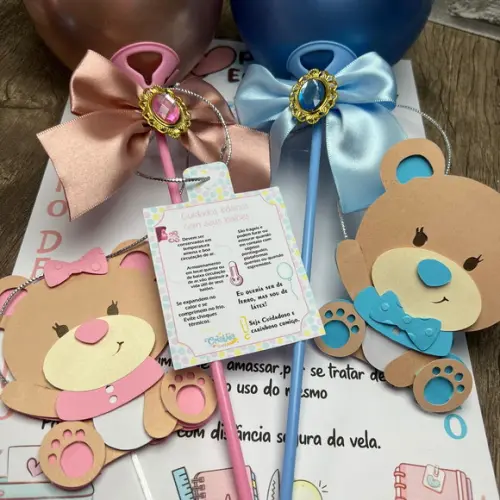 Topo de Bolo Ursos e Balões Chá Revelação