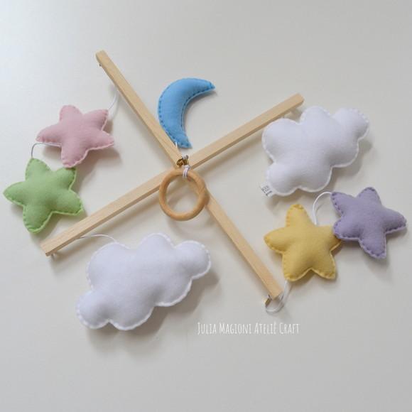 Móbile para berço - Nuvens, Estrelas e Lua