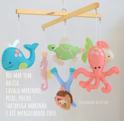 Móbile para berço Fundo do Mar com tartaruga marinha