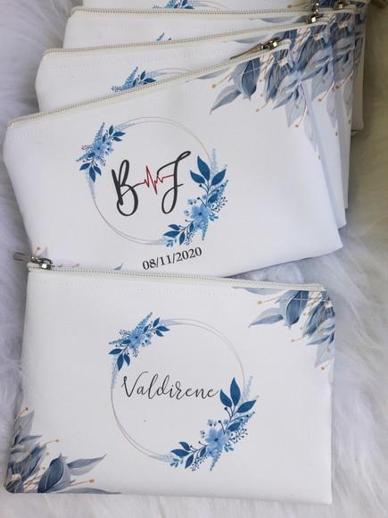 Bolsinha Madrinha com Monograma Azul Floral