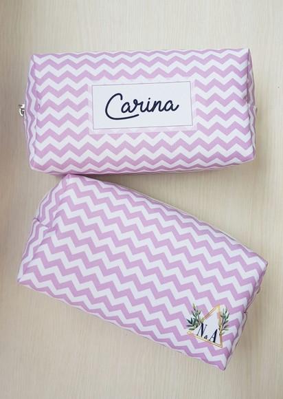 Casamento Necessaire Box Chevron Rosa