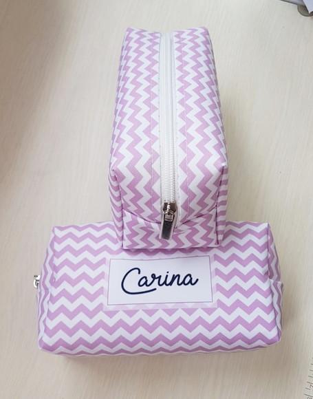 Casamento Necessaire Box Chevron Rosa