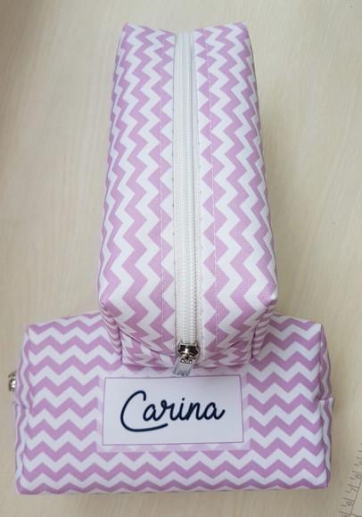 Casamento Necessaire Box Chevron Rosa