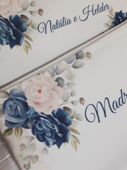 Kit Necessaire Casamento 20 un Azul com Rosa