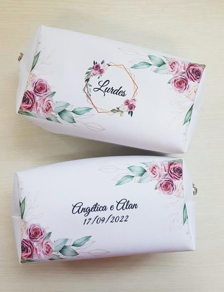 Necessaire Casamento Box Folhagem com Floral Rose