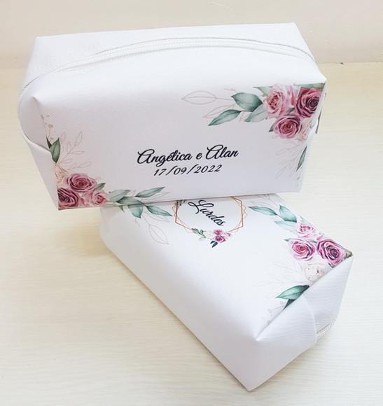 Necessaire Casamento Box Folhagem com Floral Rose