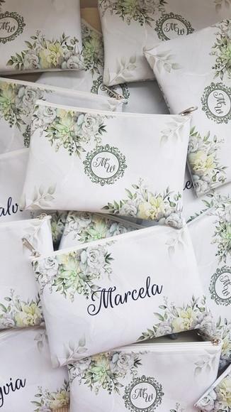 Necessaire Casamento Floral Verde Slim
