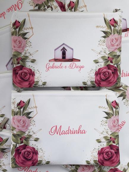 Necessaire Casamento Slim Estampa Rosas Pink