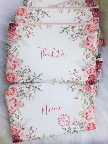 Necessaire Casamento Slim Floral Rosa