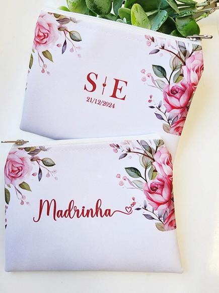 Necessaire Casamento Slim Floral Rosa