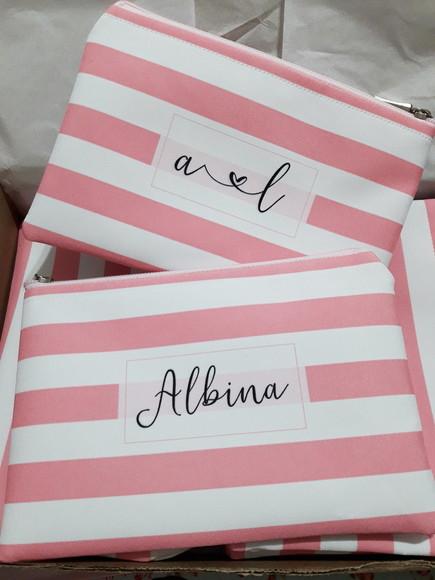 Necessaire Casamento Slim Listras Rosas