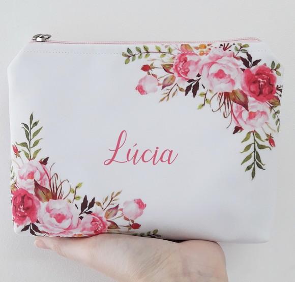 Necessaire Floral Rosa com Forro