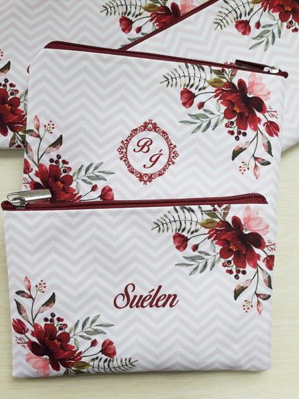 Necessaire Marsala com Chevron Rosa