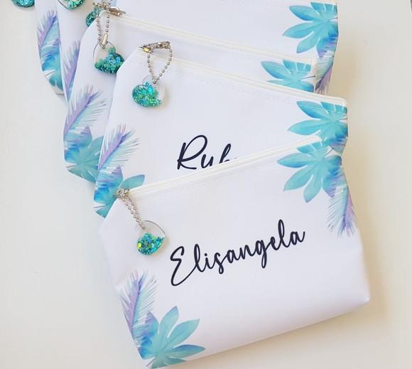 Necessaire Personalizada Azul com Pingente Glitter