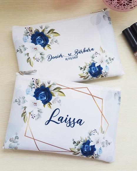 Necessaire Personalizada Casamento Azul Slim
