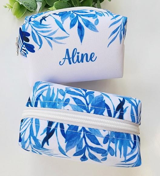 Necessaire Personalizada Folhagens Azul Box P