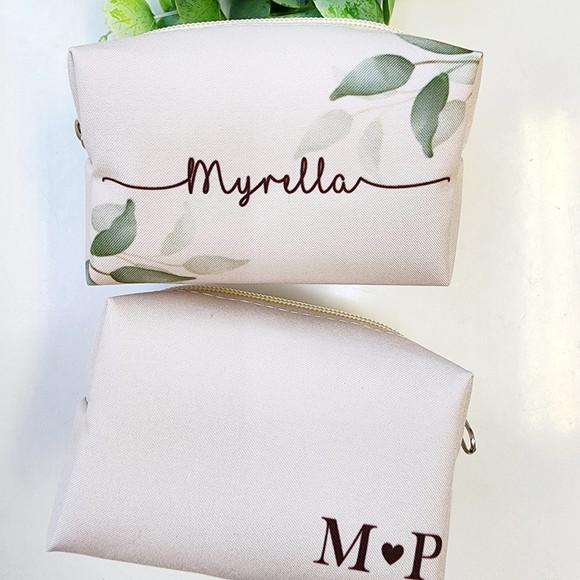 Necessaire Personalizada para Casamento Creme com Folhagem