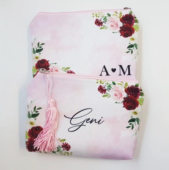 Necessaire Personalizada Rose e Marsala com Pingente