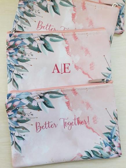 Necessaire Slim Folhagens com Rosa
