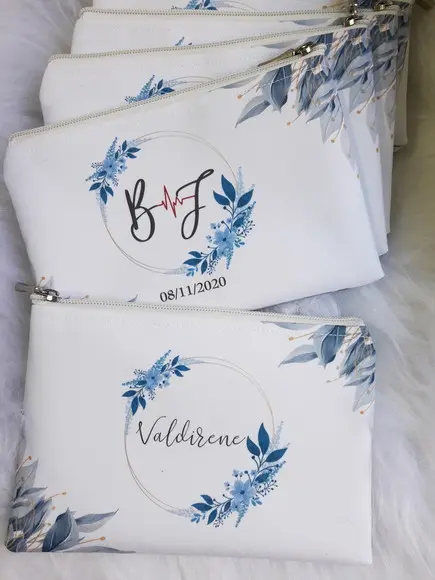 Bolsinha Madrinha com Monograma Azul Floral
