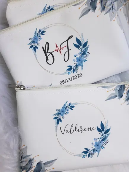 Bolsinha Madrinha com Monograma Azul Floral