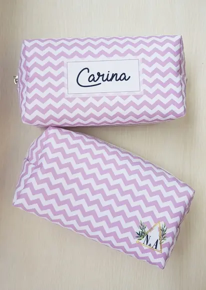 Casamento Necessaire Box Chevron Rosa
