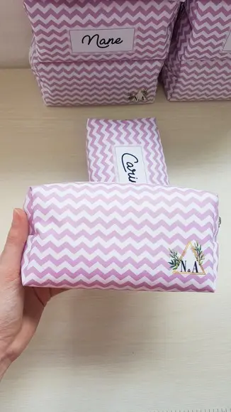 Casamento Necessaire Box Chevron Rosa