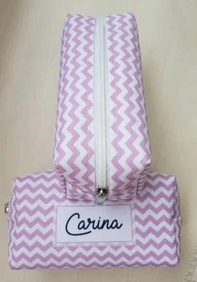 Casamento Necessaire Box Chevron Rosa