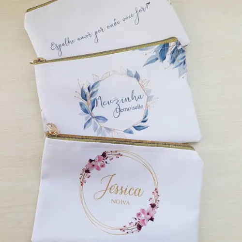 Kit Necessaire Madrinha com Zíper Dourado