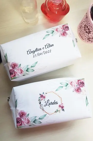 Necessaire Casamento Box Folhagem com Floral Rose