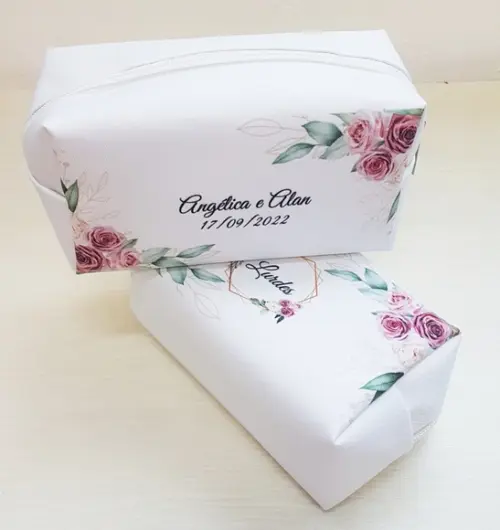 Necessaire Casamento Box Folhagem com Floral Rose