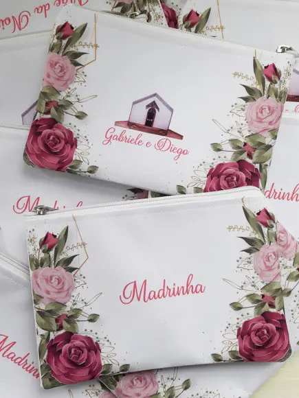 Necessaire Casamento Slim Estampa Rosas Pink